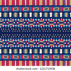 Tribal vector ornament. Seamless African pattern. Ethnic carpet with chevrons. Aztec style. Geometric mosaic on the tile, majolica. Ancient interior. Modern rug. Geo print on textile. Kente Cloth.
