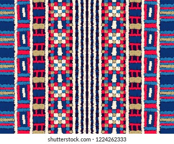 Tribal vector ornament. Seamless African pattern. Ethnic carpet with chevrons. Aztec style. Geometric mosaic on the tile, majolica. Ancient interior. Modern rug. Geo print on textile. Kente Cloth.
