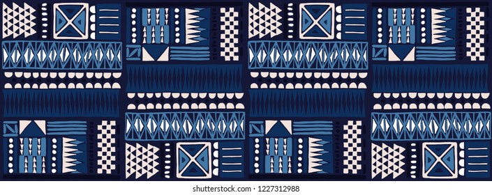 Tribal vector ornament. Seamless African pattern. Ethnic carpet with chevrons. Aztec style. Geometric mosaic on the tile, majolica. Ancient interior. Modern rug. Geo print on textile. Vintage fabric.