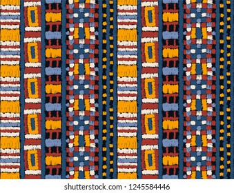 Tribal vector ornament. Seamless African pattern. Ethnic carpet with chevrons. Aztec style. Geometric mosaic on the tile, majolica. Ancient interior. Modern rug. Geo print on textile. Kente Cloth.