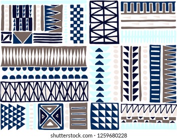 Tribal vector ornament. Seamless African pattern. Ethnic carpet with chevrons. Aztec style. Geometric mosaic on the tile, majolica. Ancient interior. Modern rug. Geo print on textile. Kente Cloth.
