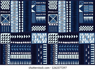 Tribal vector ornament. Seamless African pattern. Ethnic carpet with chevrons. Aztec style. Geometric mosaic on the tile, majolica. Ancient interior. Modern rug. Geo print on textile. Kente Cloth.