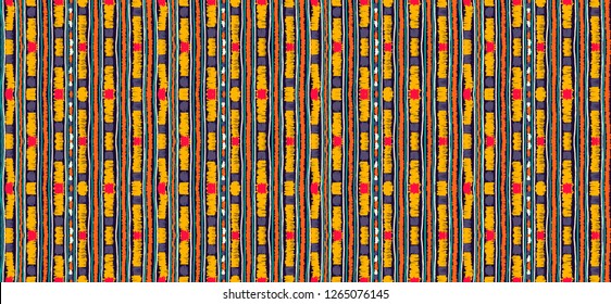 Tribal vector ornament. Seamless African pattern. Ethnic carpet with chevrons. Aztec style. Geometric mosaic on the tile, majolica. Ancient interior. Modern rug. Geo print on textile. Kente Cloth.