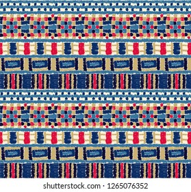 Tribal vector ornament. Seamless African pattern. Ethnic carpet with chevrons. Aztec style. Geometric mosaic on the tile, majolica. Ancient interior. Modern rug. Geo print on textile. Kente Cloth.