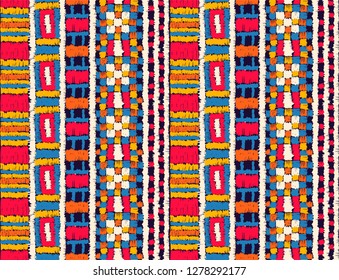 Tribal vector ornament. Seamless African pattern. Ethnic carpet with chevrons. Aztec style. Geometric mosaic on the tile, majolica. Ancient interior. Modern rug. Geo print on textile. Kente Cloth.