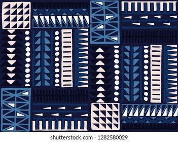 Tribal vector ornament. Seamless African pattern. Ethnic carpet with chevrons. Aztec style. Geometric mosaic on the tile, majolica. Ancient interior. Modern rug. Geo print on textile. Kente Cloth.