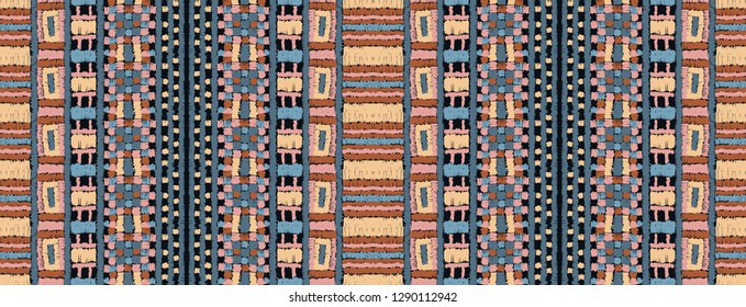 Tribal vector ornament. Seamless African pattern. Ethnic carpet with chevrons. Aztec style. Geometric mosaic on the tile, majolica. Ancient interior. Modern rug. Geo print on textile. Kente Cloth.