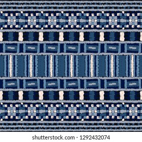 Tribal vector ornament. Seamless African pattern. Ethnic carpet with chevrons. Aztec style. Geometric mosaic on the tile, majolica. Ancient interior. Modern rug. Geo print on textile. Kente Cloth.