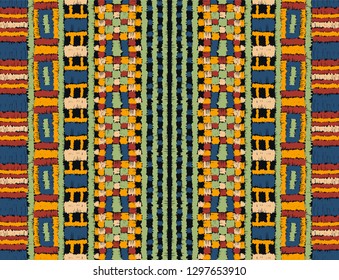 Tribal vector ornament. Seamless African pattern. Ethnic carpet with chevrons. Aztec style. Geometric mosaic on the tile, majolica. Ancient interior. Modern rug. Geo print on textile. Kente Cloth.