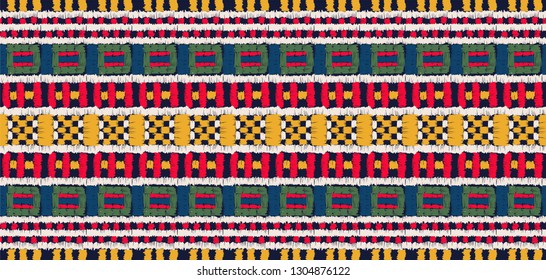 Tribal vector ornament. Seamless African pattern. Ethnic carpet with chevrons. Aztec style. Geometric mosaic on the tile, majolica. Ancient interior. Modern rug. Geo print on textile. Kente Cloth.