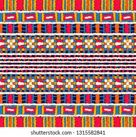 Tribal vector ornament. Seamless African pattern. Ethnic carpet with chevrons. Aztec style. Geometric mosaic on the tile, majolica. Ancient interior. Modern rug. Geo print on textile. Kente Cloth.