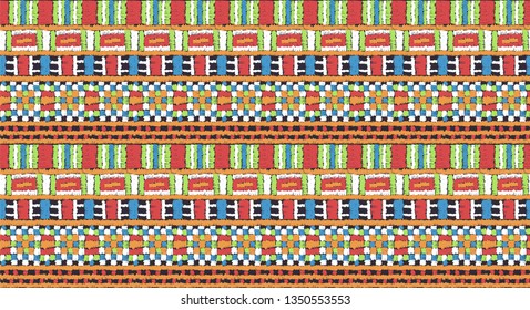 Tribal vector ornament. Seamless African pattern. Ethnic carpet with chevrons. Aztec style. Geometric mosaic on the tile, majolica. Ancient interior. Modern rug. Geo print on textile. Kente Cloth.