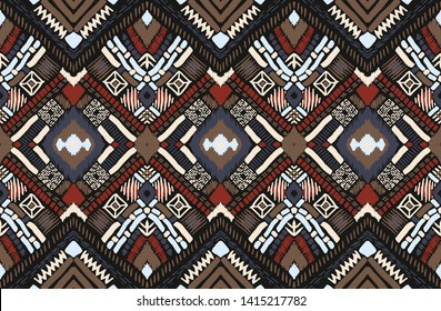 Tribal vector ornament. Seamless African pattern. Ethnic carpet with chevrons. Aztec style. Geometric mosaic on the tile, majolica. Ancient interior. Modern rug. Geo print on textile. Kente Cloth.