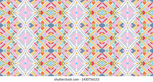 Tribal vector ornament. Seamless African pattern. Ethnic carpet with chevrons. Aztec style. Geometric mosaic on the tile, majolica. Ancient interior. Modern rug. Geo print on textile. Kente Cloth.