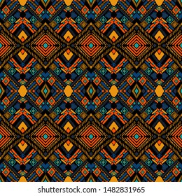 Tribal Vector Ornament. Seamless African Pattern. Ethnic Carpet With Chevrons. Aztec Style. Geometric Mosaic On The Tile, Majolica. Ancient Interior. Modern Rug. Geo Print On Textile. Kente Cloth.