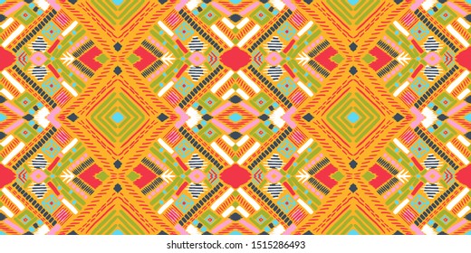 Tribal vector ornament. Seamless African pattern. Ethnic carpet with chevrons. Aztec style. Geometric mosaic on the tile, majolica. Ancient interior. Modern rug. Geo print on textile. Kente Cloth.