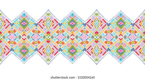 Tribal vector ornament. Seamless African pattern. Ethnic carpet with chevrons. Aztec style. Geometric mosaic on the tile, majolica. Ancient interior. Modern rug. Geo print on textile. Kente Cloth.
