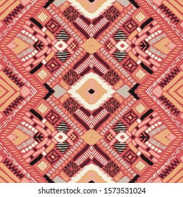 Tribal vector ornament. Seamless African pattern. Ethnic carpet with chevrons. Aztec style. Geometric mosaic on the tile, majolica. Ancient interior. Modern rug. Geo print on textile. Kente Cloth.