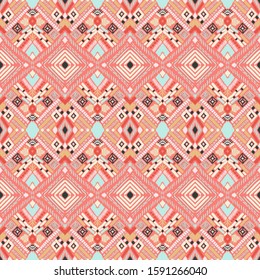 Tribal vector ornament. Seamless African pattern. Ethnic carpet with chevrons. Aztec style. Geometric mosaic on the tile, majolica. Ancient interior. Modern rug. Geo print on textile. Kente Cloth.