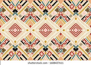 Tribal vector ornament. Seamless African pattern. Ethnic carpet with chevrons. Aztec style. Geometric mosaic on the tile, majolica. Ancient interior. Modern rug. Geo print on textile. Kente Cloth.