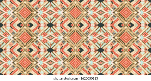 Tribal vector ornament. Seamless African pattern. Ethnic carpet with chevrons. Aztec style. Geometric mosaic on the tile, majolica. Ancient interior. Modern rug. Geo print on textile. Kente Cloth.