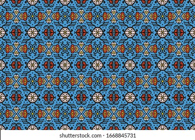 Tribal vector ornament. Seamless African pattern. Ethnic carpet with chevrons. Aztec style. Geometric mosaic on the tile, majolica. Ancient interior. Asian rug. Geo print on textile. Kente Cloth.