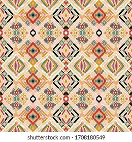 Tribal vector ornament. Seamless African pattern. Ethnic carpet with chevrons. Aztec style. Geometric mosaic on the tile, majolica. Ancient interior. Modern rug. Geo print on textile. Kente Cloth.