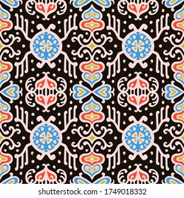 Tribal vector ornament. Seamless African pattern. Ethnic carpet with chevrons. Aztec style. Geometric mosaic on the tile, majolica. Ancient interior. Asian rug. Geo print on textile. Kente Cloth.