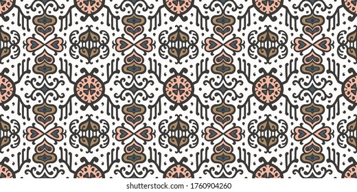 Tribal vector ornament. Seamless African pattern. Ethnic carpet with chevrons. Aztec style. Geometric mosaic on the tile, majolica. Ancient interior. Asian rug. Geo print on textile. Kente Cloth.