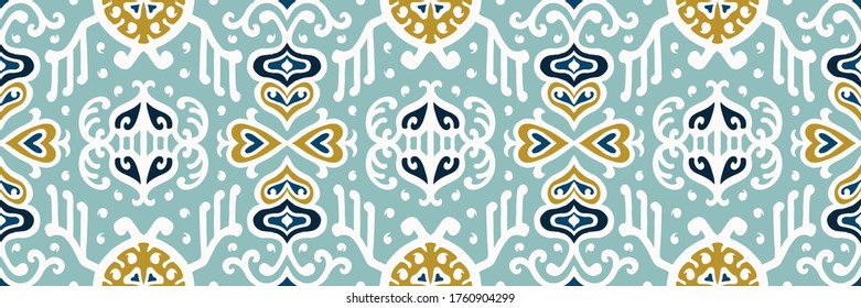 Tribal vector ornament. Seamless African pattern. Ethnic carpet with chevrons. Aztec style. Geometric mosaic on the tile, majolica. Ancient interior. Asian rug. Geo print on textile. Kente Cloth.
