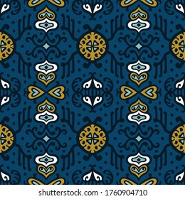 Tribal vector ornament. Seamless African pattern. Ethnic carpet with chevrons. Aztec style. Geometric mosaic on the tile, majolica. Ancient interior. Asian rug. Geo print on textile. Kente Cloth.