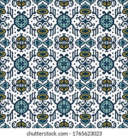 Tribal vector ornament. Seamless African pattern. Ethnic carpet with chevrons. Aztec style. Geometric mosaic on the tile, majolica. Ancient interior. Asian rug. Geo print on textile. Kente Cloth.