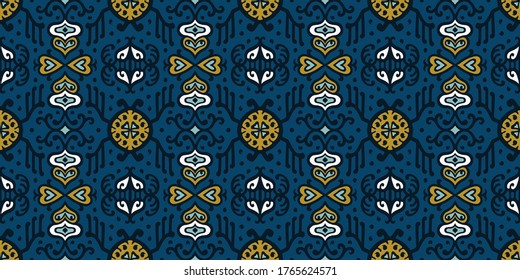 Tribal vector ornament. Seamless African pattern. Ethnic carpet with chevrons. Aztec style. Geometric mosaic on the tile, majolica. Ancient interior. Asian rug. Geo print on textile. Kente Cloth.