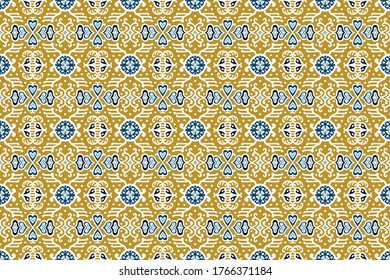 Tribal vector ornament. Seamless African pattern. Ethnic carpet with chevrons. Aztec style. Geometric mosaic on the tile, majolica. Ancient interior. Asian rug. Geo print on textile. Kente Cloth.
