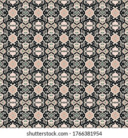 Tribal vector ornament. Seamless African pattern. Ethnic carpet with chevrons. Aztec style. Geometric mosaic on the tile, majolica. Ancient interior. Asian rug. Geo print on textile. Kente Cloth.