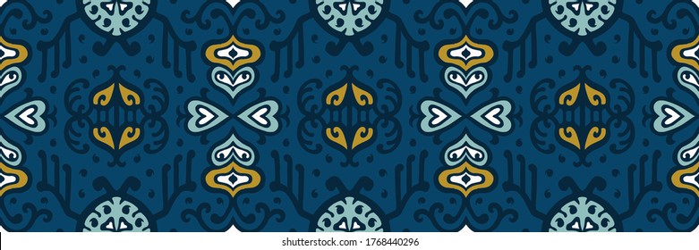 Tribal vector ornament. Seamless African pattern. Ethnic carpet with chevrons. Aztec style. Geometric mosaic on the tile, majolica. Ancient interior. Asian rug. Geo print on textile. Kente Cloth.