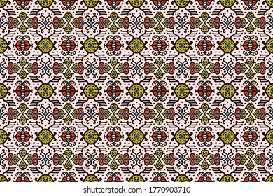 Tribal vector ornament. Seamless African pattern. Ethnic carpet with chevrons. Aztec style. Geometric mosaic on the tile, majolica. Ancient interior. Asian rug. Geo print on textile. Kente Cloth.