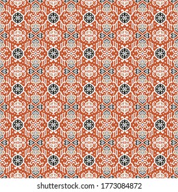 Tribal vector ornament. Seamless African pattern. Ethnic carpet with chevrons. Aztec style. Geometric mosaic on the tile, majolica. Ancient interior. Asian rug. Geo print on textile. Kente Cloth.