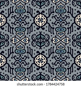 Tribal vector ornament. Seamless African pattern. Ethnic carpet with chevrons. Aztec style. Geometric mosaic on the tile, majolica. Ancient interior. Asian rug. Geo print on textile. Kente Cloth.
