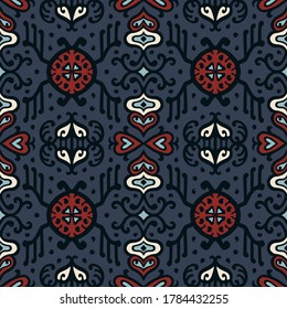 Tribal vector ornament. Seamless African pattern. Ethnic carpet with chevrons. Aztec style. Geometric mosaic on the tile, majolica. Ancient interior. Asian rug. Geo print on textile. Kente Cloth.