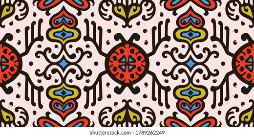 Tribal vector ornament. Seamless African pattern. Ethnic carpet with chevrons. Aztec style. Geometric mosaic on the tile, majolica. Ancient interior. Asian rug. Geo print on textile. Kente Cloth.