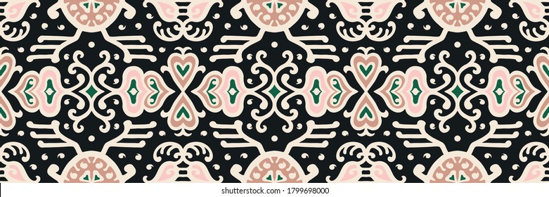 Tribal vector ornament. Seamless African pattern. Ethnic carpet with chevrons. Aztec style. Geometric mosaic on the tile, majolica. Ancient interior. Asian rug. Geo print on textile. Kente Cloth.