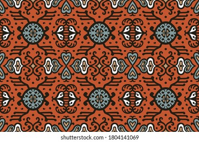 Tribal vector ornament. Seamless African pattern. Ethnic carpet with chevrons. Aztec style. Geometric mosaic on the tile, majolica. Ancient interior. Asian rug. Geo print on textile. Kente Cloth.