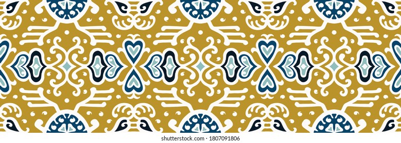 Tribal vector ornament. Seamless African pattern. Ethnic carpet with chevrons. Aztec style. Geometric mosaic on the tile, majolica. Ancient interior. Asian rug. Geo print on textile. Kente Cloth.