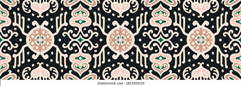 Tribal vector ornament. Seamless African pattern. Ethnic carpet with chevrons. Aztec style. Geometric mosaic on the tile, majolica. Ancient interior. Asian rug. Geo print on textile. Kente Cloth.