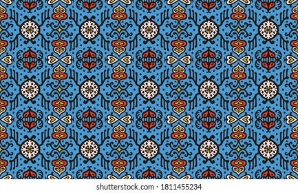 Tribal vector ornament. Seamless African pattern. Ethnic carpet with chevrons. Aztec style. Geometric mosaic on the tile, majolica. Ancient interior. Asian rug. Geo print on textile. Kente Cloth.