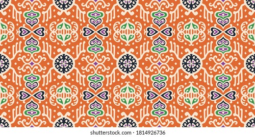 Tribal vector ornament. Seamless African pattern. Ethnic carpet with chevrons. Aztec style. Geometric mosaic on the tile, majolica. Ancient interior. Asian rug. Geo print on textile. Kente Cloth.