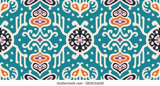 Tribal vector ornament. Seamless African pattern. Ethnic carpet with chevrons. Aztec style. Geometric mosaic on the tile, majolica. Ancient interior. Asian rug. Geo print on textile. Kente Cloth.