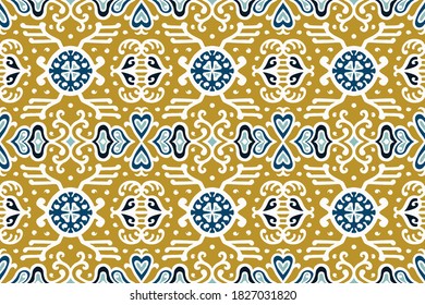 Tribal vector ornament. Seamless African pattern. Ethnic carpet with chevrons. Aztec style. Geometric mosaic on the tile, majolica. Ancient interior. Asian rug. Geo print on textile. Kente Cloth.