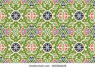 Tribal vector ornament. Seamless African pattern. Ethnic carpet with chevrons. Aztec style. Geometric mosaic on the tile, majolica. Ancient interior. Asian rug. Geo print on textile. Kente Cloth.